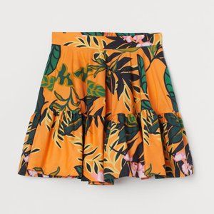 H&M Flared Exotic Leaf Palm Amazon Floral Print Volume Orange Cotton Skirt 6